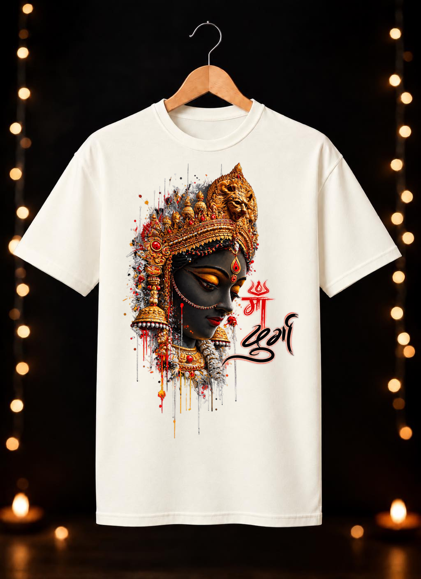 नवरात्रे Exclusive Maa Durga Modern Face Art - Jai Maa Durga - Divine Grace - Unisex Classic Fit - 100% Bio-Washed Premium Cotton T-shirt
