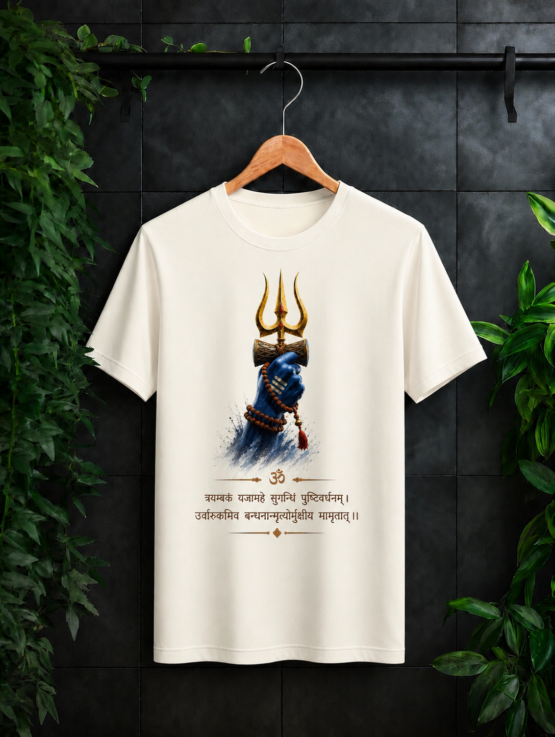Mahamrityunjaya Mantra Shiva Trishul & Damru Artwork — Unisex Classic Fit Graphic Tee — 100% Bio Washed Premium Cotton T-Shirt