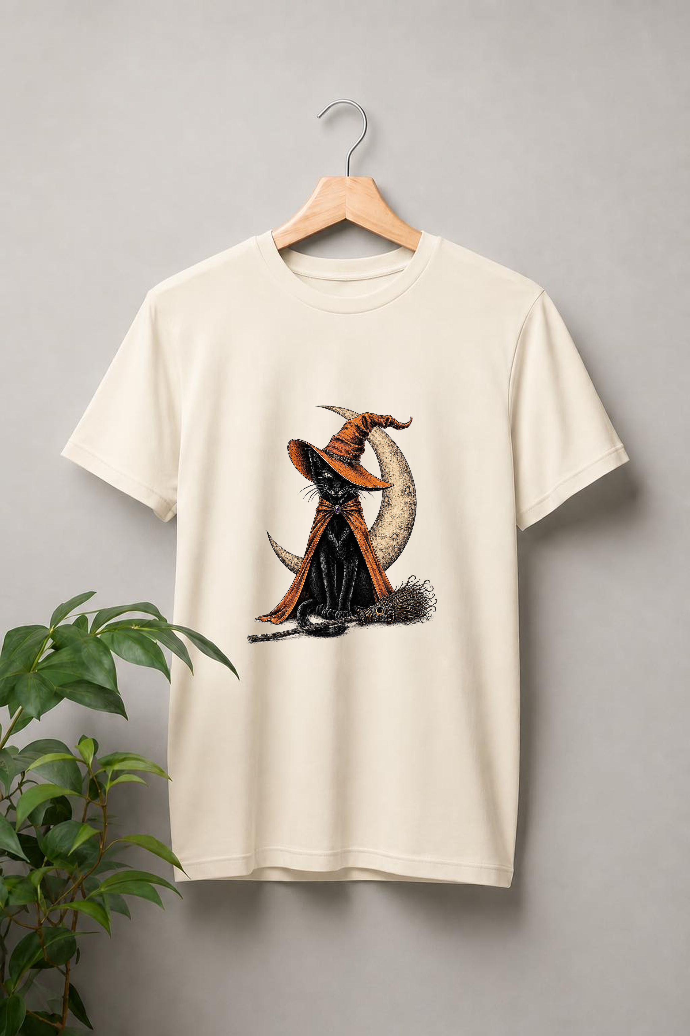 Witchy Black Cat – Moonlight Magic Halloween - Unisex Classic Fit Graphic Tee - 100% Bio Washed Premium Cotton T-Shirt
