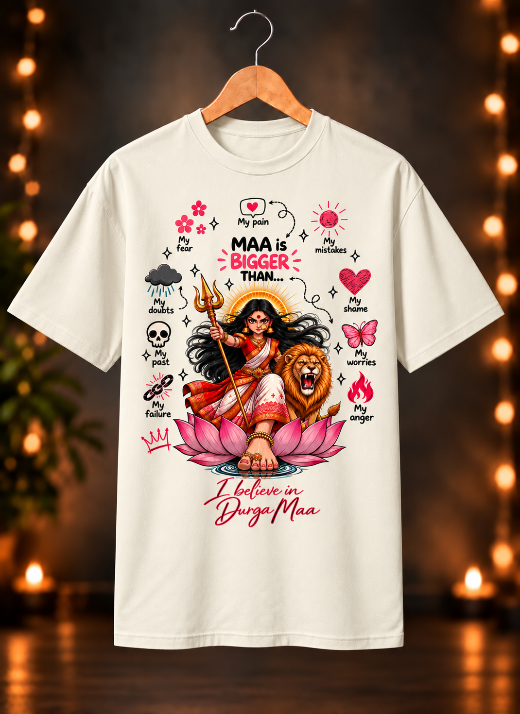 नवरात्रे Exclusive Art - Jai Maa Durga - Faith Over Fear - Unisex Classic Fit - 100% Bio-washed Premium Cotton T-Shirt