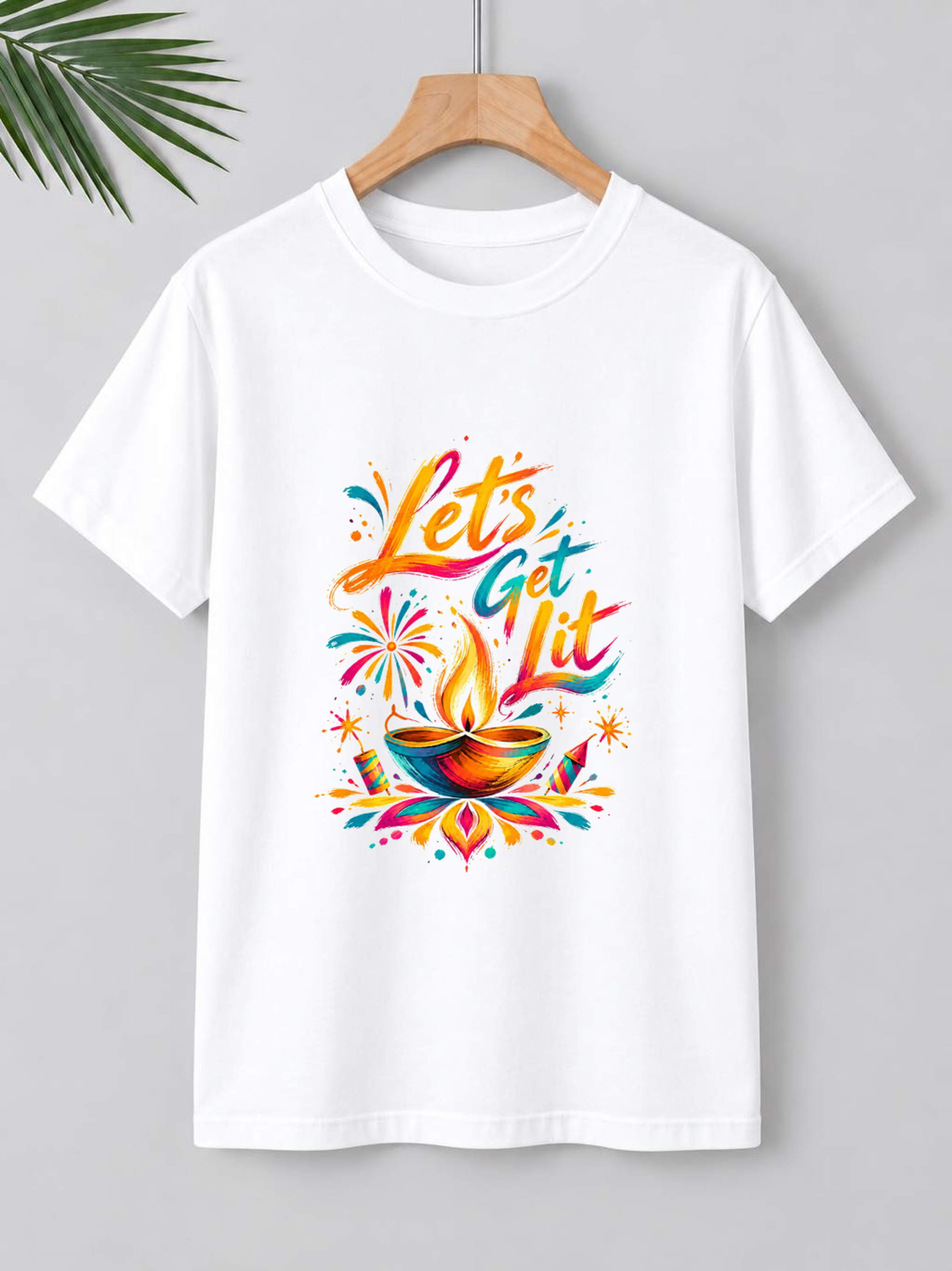 Let’s Get Lit – Vibrant Brush Stroke Diwali | Unisex Classic Fit | 100% Bio-Washed Premium Cotton T-Shirt