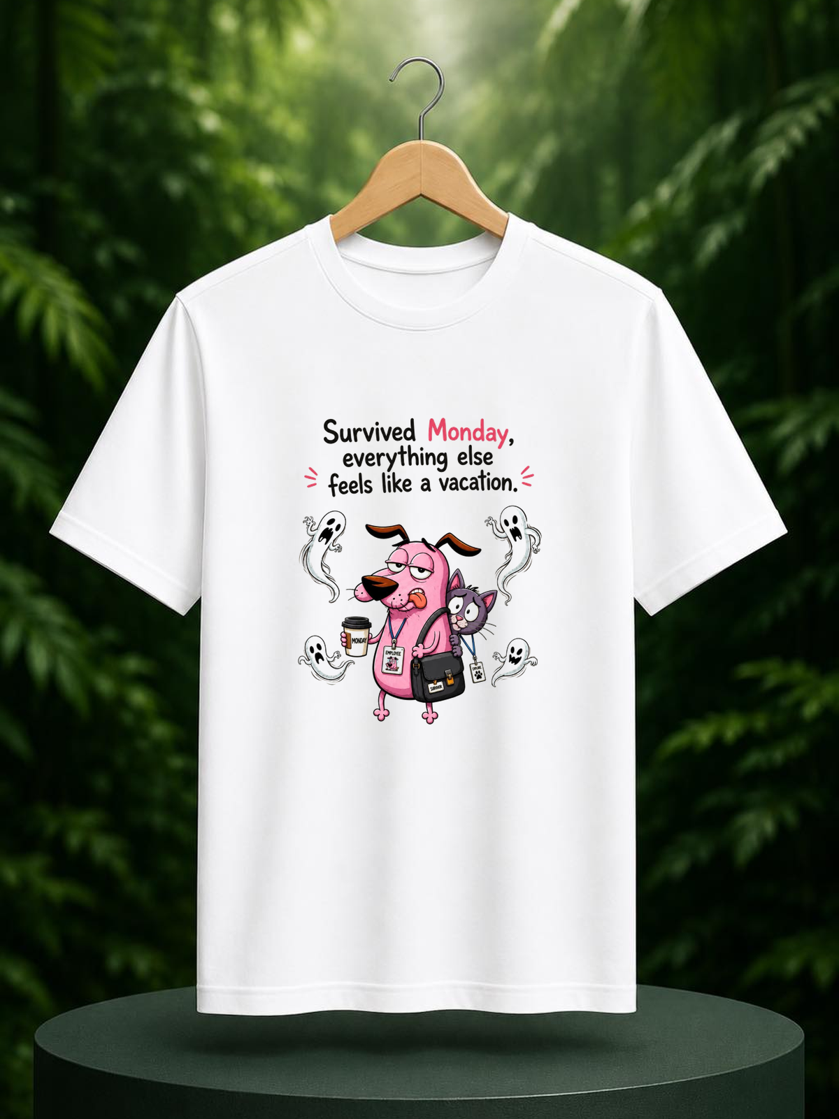 Survived Monday, Everything Else Feels Like a Vacation — Funny Monday Work Humor — Unisex Classic Fit Graphic Tee — 100% Bio Washed Premium Cotton T-Shirt