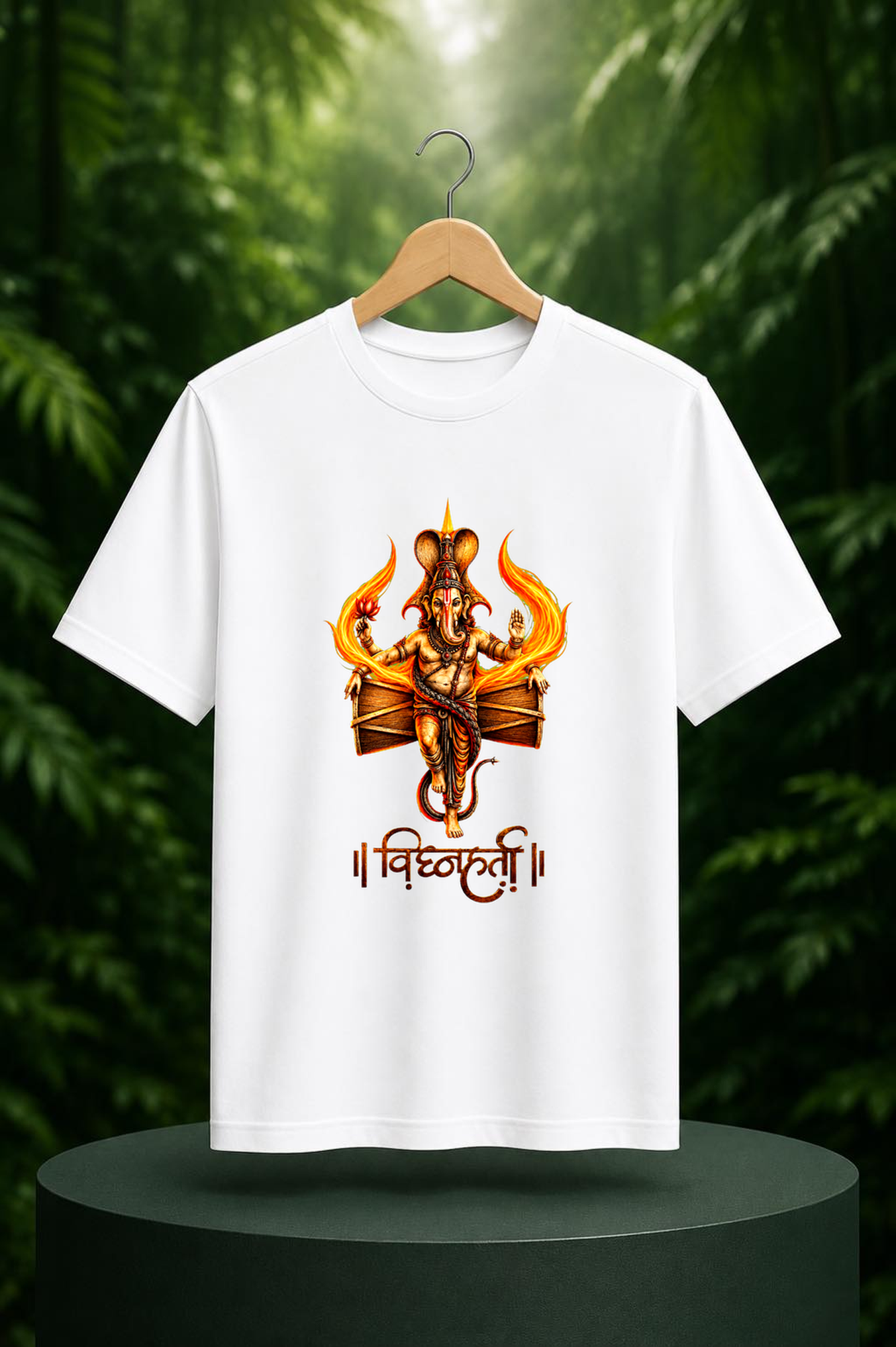 ॥ विघ्नहर्ता ॥ Ganesha – Divine Fire and Blessings | Carry Faith-Conquer Every Obstacle | Unisex Classic Fit Graphic Tee - 100% Bio-Washed Premium Cotton T-Shirt