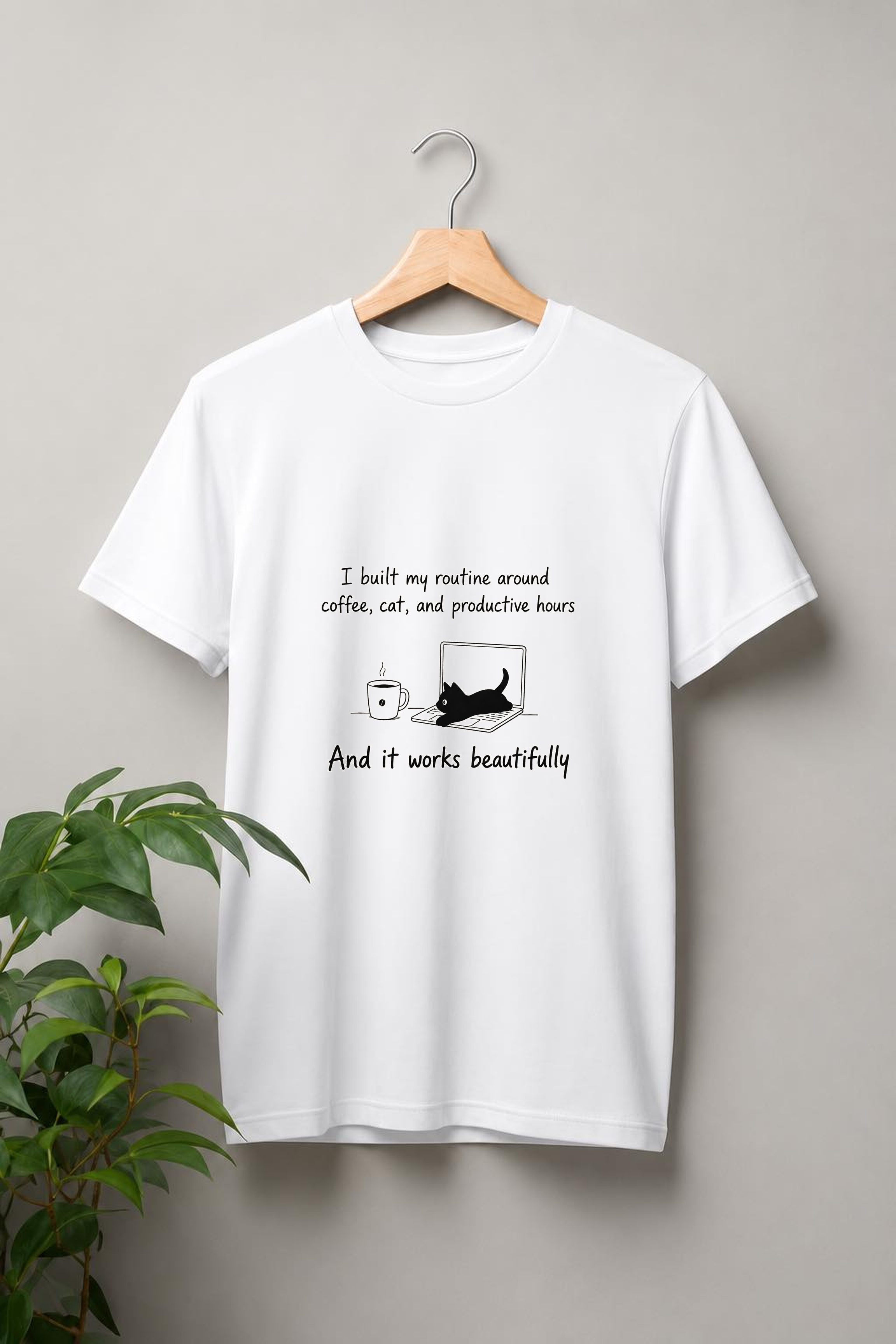 I Built My Routine Around Coffee, Cat, and Productive Hours — Coffee Cat Productivity — Unisex Classic Fit Graphic Tee — 100% Bio Washed Premium Cotton T-Shirt