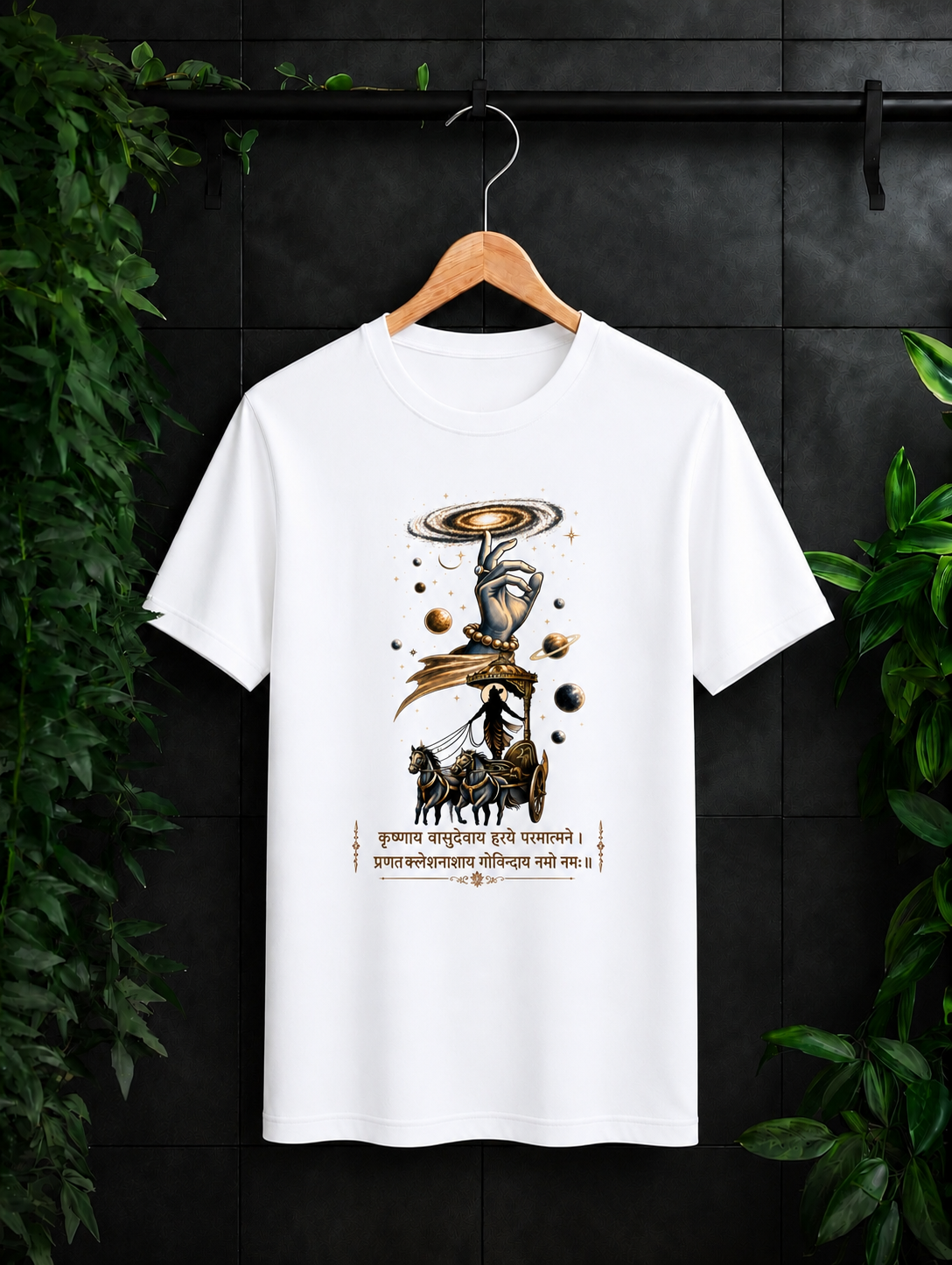 Cosmic Krishna – Divine Chariot & Bhagavad Gita Inspired Spiritual - Unisex Classic Fit Graphic Tee - 100% Bio Washed Premium Cotton T-Shirt
