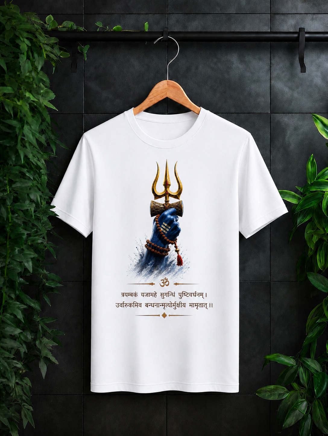 Mahamrityunjaya Mantra Shiva Trishul & Damru Artwork — Unisex Classic Fit Graphic Tee — 100% Bio Washed Premium Cotton T-Shirt
