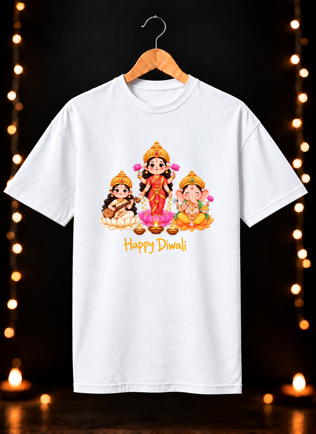 Lakshmi Ganesh Saraswati - शुभ दीपावली आशीर्वाद - Unisex Classic Fit - 100% Bio-Washed Premium Cotton T-shirt