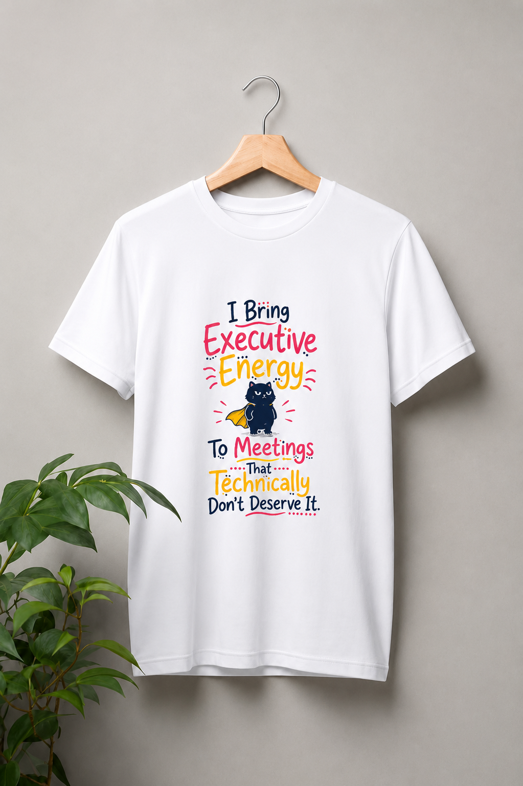 Executive Energy – Funny Office Cat - Unisex Classic Fit Graphic Tee - 100% Bio Washed Premium Cotton T-Shirt