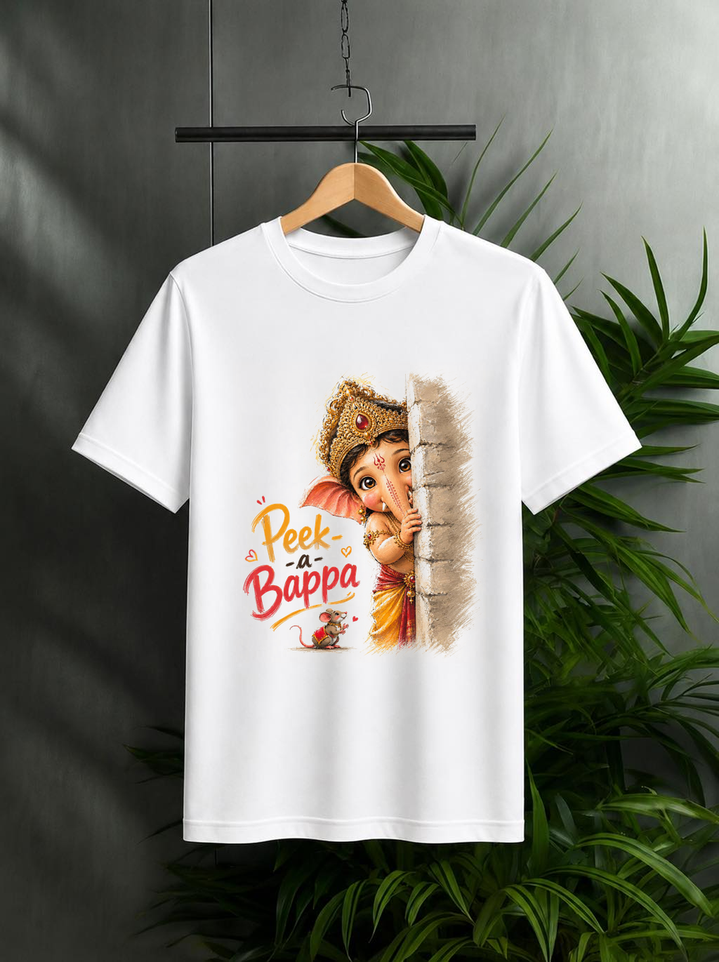 Peek-a-Bappa – Cute Festive Ganpati Vibes | Unisex Classic Fit Graphic Tee - 100% Bio-Washed Premium Cotton T-Shirt