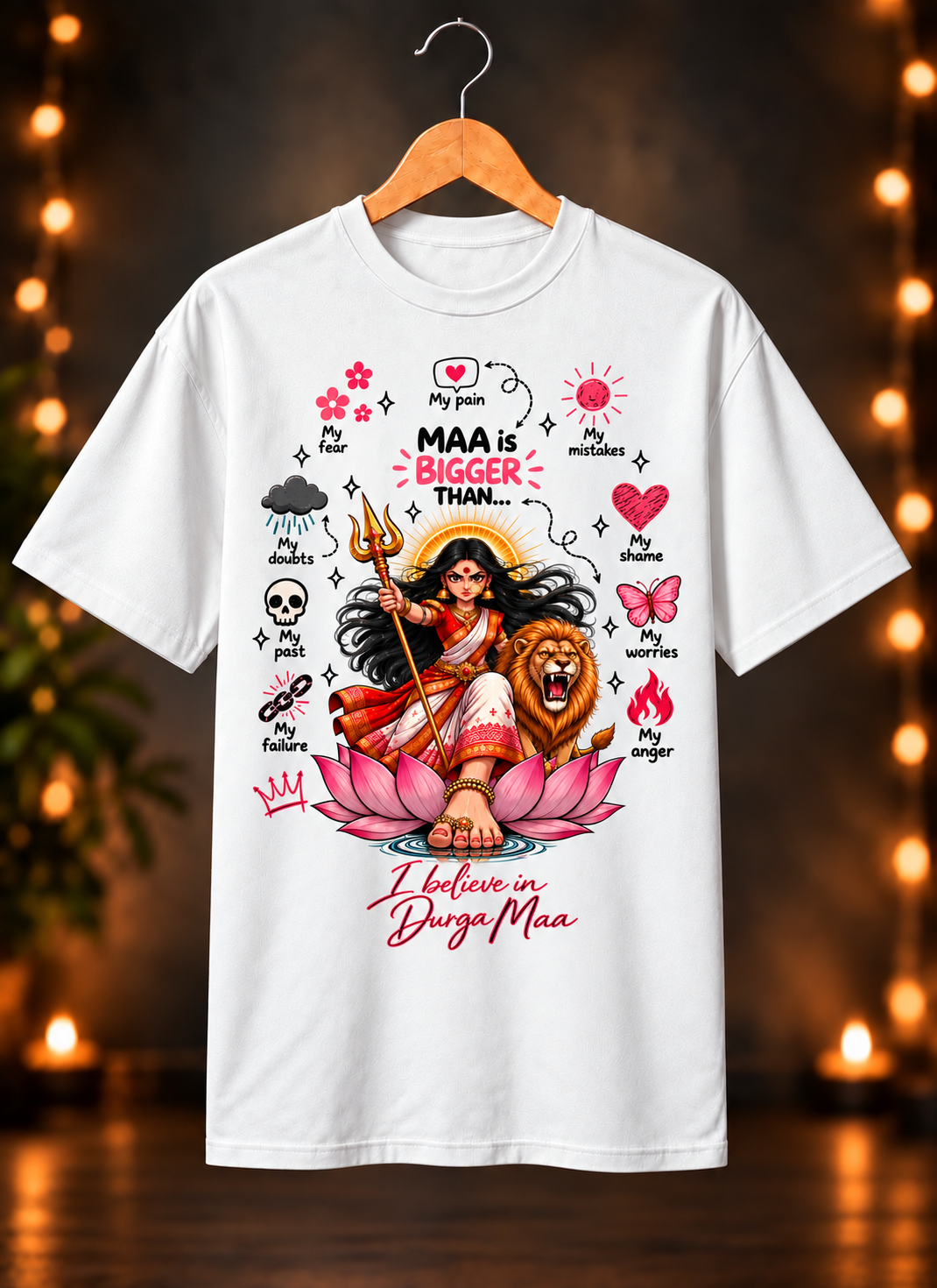 नवरात्रे Exclusive Art - Jai Maa Durga - Faith Over Fear - Unisex Classic Fit - 100% Bio-washed Premium Cotton T-Shirt