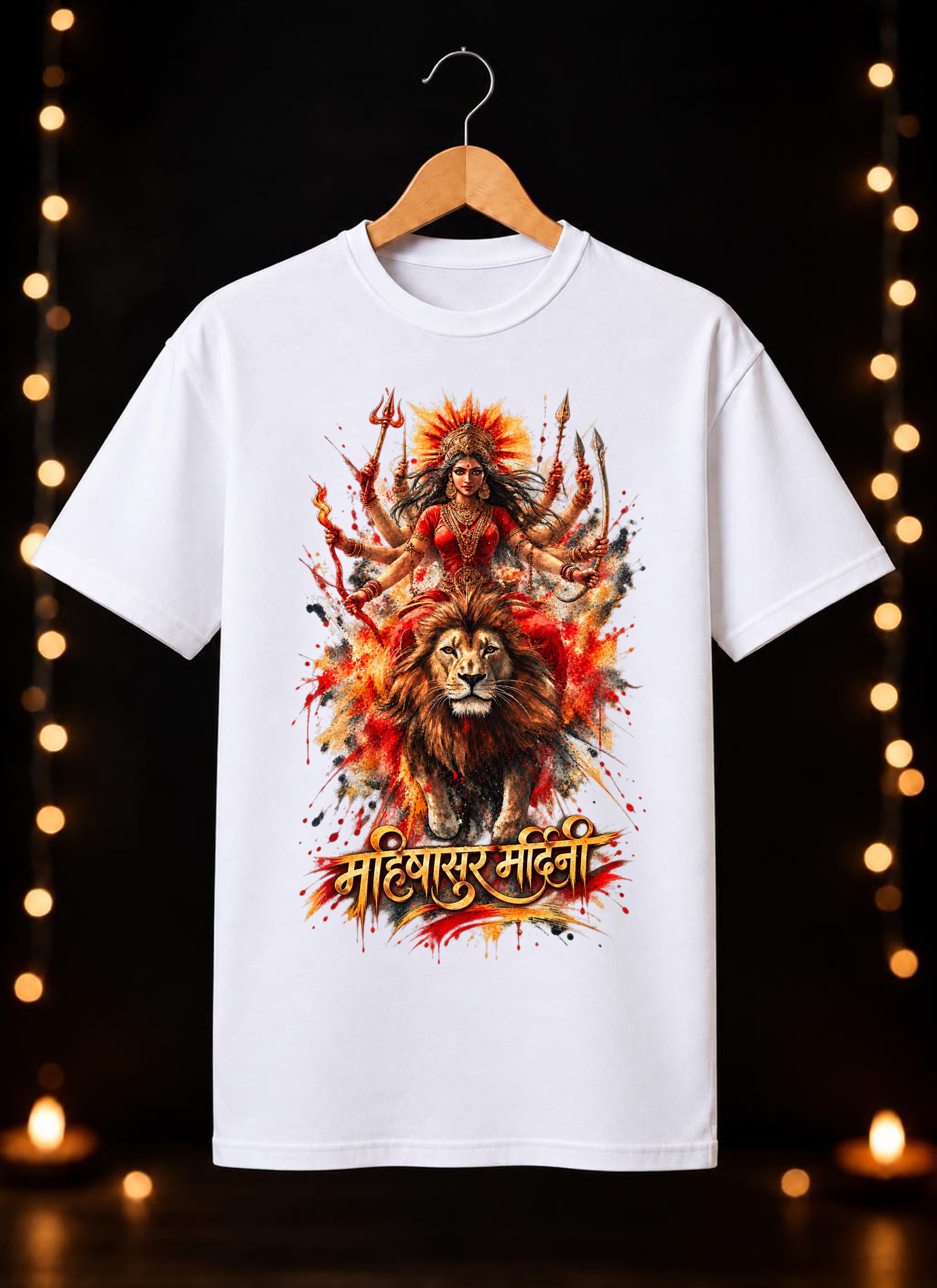 नवरात्रे Exclusive Art - Jai Maa Durga - Mahishasur Mardini - Unisex Classic Fit - 100% Bio-Washed Premium Cotton T-shirt