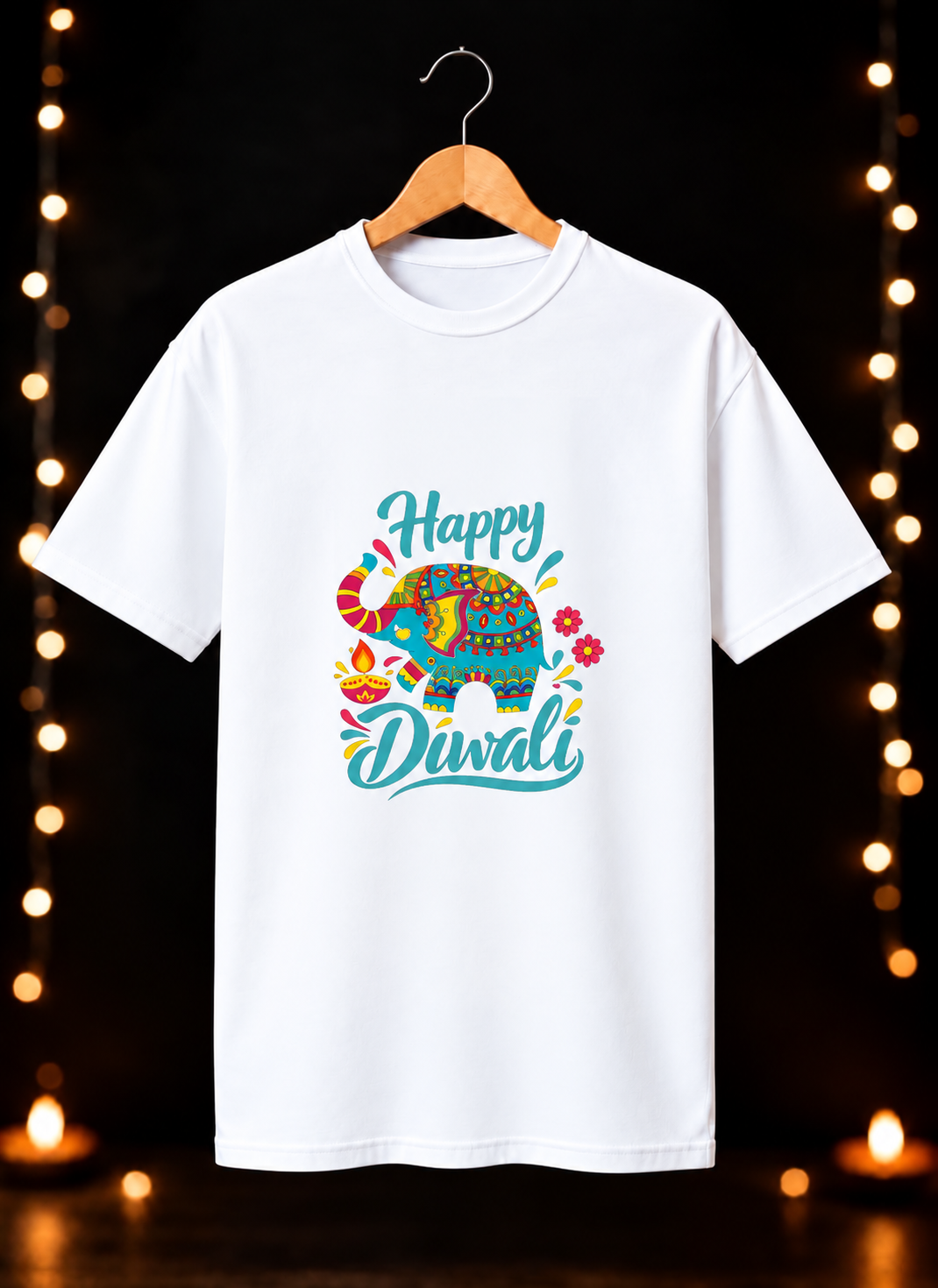 Happy Diwali Elephant Motif – Festive Joy & Celebration - Unisex Classic Fit - 100% Bio-washed Premium Cotton T-Shirt