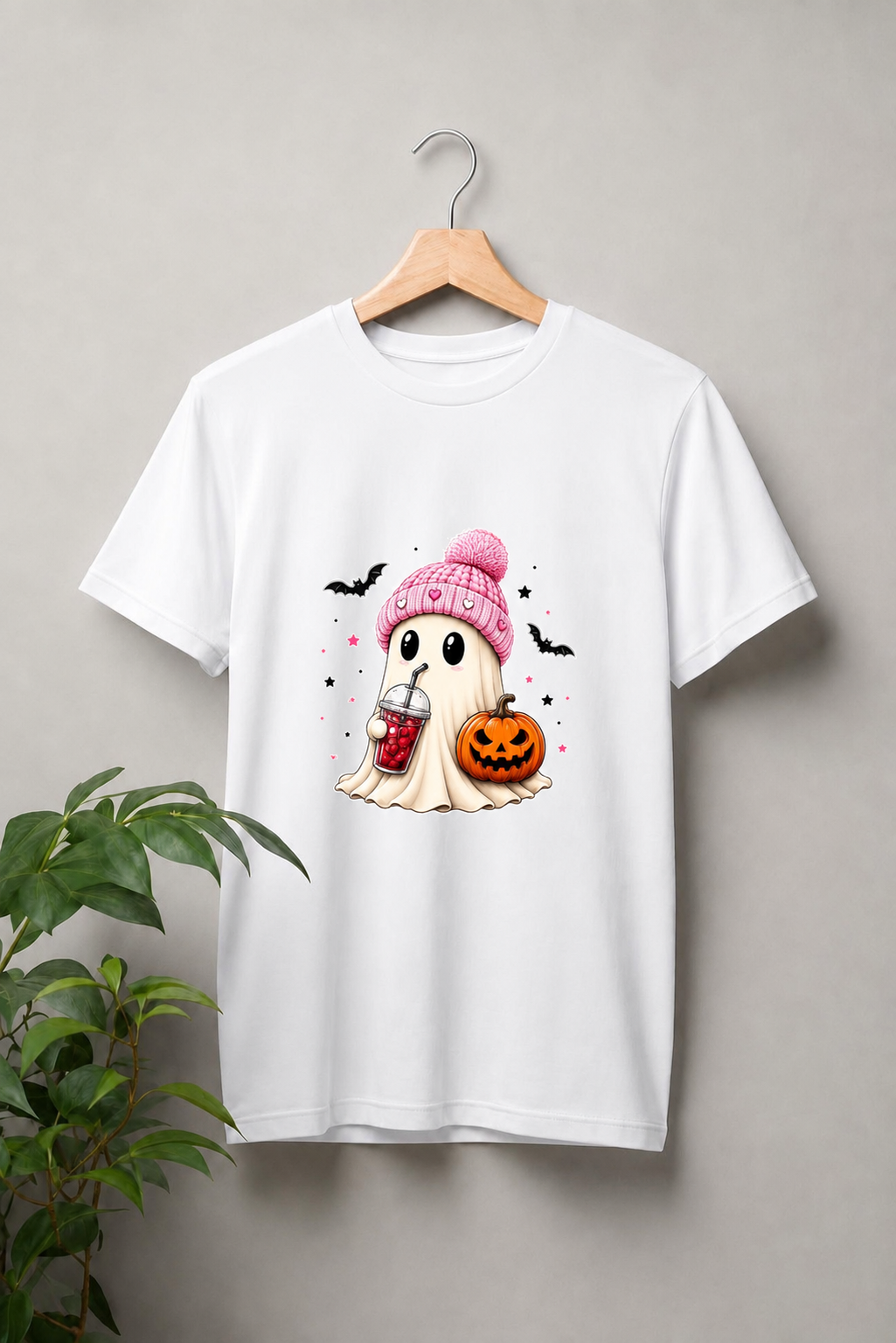 Cute Spooky Ghost – Halloween Pumpkin - Unisex Classic Fit Graphic Tee - 100% Bio-Washed Premium Cotton T-Shirt