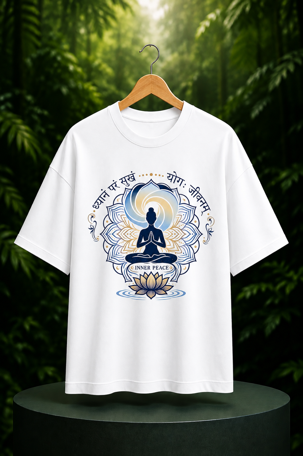 Inner Peace - Dhyanam Param Sukham - Meditation & Spiritual Harmony - Unisex Oversize Fit Graphic Tee - 100% Bio-Washed Premium Cotton T-Shirt