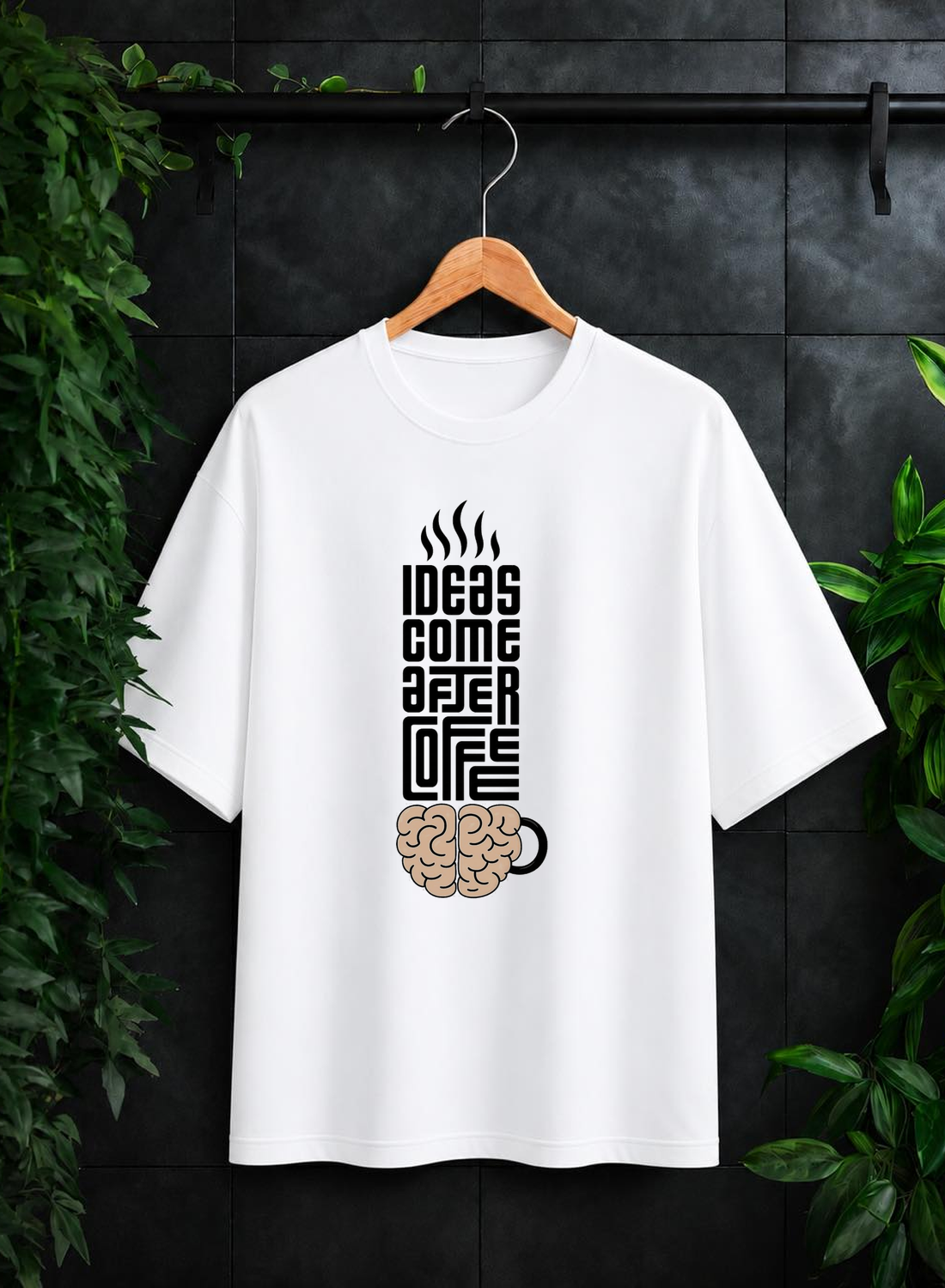 Ideas Come After Coffee — Funny Coffee Lover Typography — Unisex Oversize Fit Graphic Tee — 100% Bio-Washed Premium Cotton T-Shirt