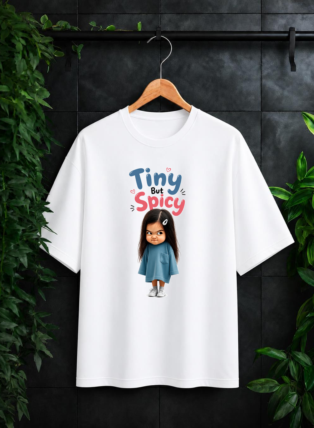 Tiny But Spicy - Cute Attitude Energy - Unisex Oversize Fit Graphic Tee - 100% Bio-Washed Premium Cotton T-Shirt