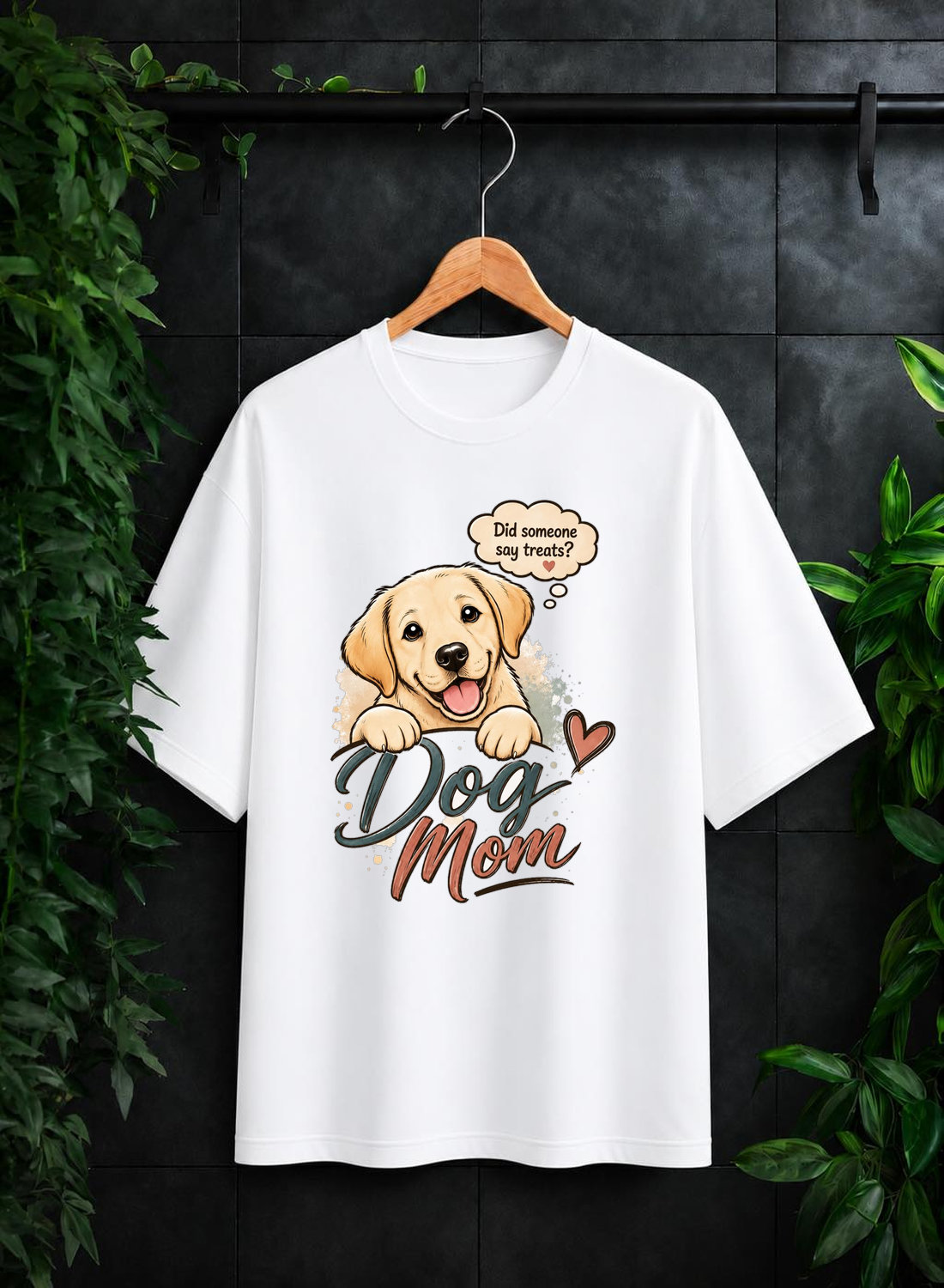 Dog Mom — Cute Golden Retriever Dog Lover Humor — Unisex Oversize Fit Graphic Tee — 100% Bio-Washed Premium Cotton T-Shirt