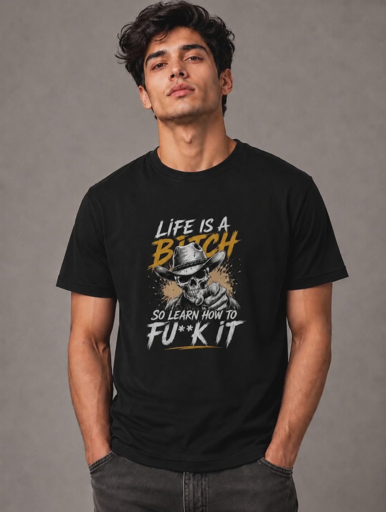 Life is a Bitch - Rebel Skull Unisex Classic Fit Graphic Tee 100% Bio-Washed Premium Cotton