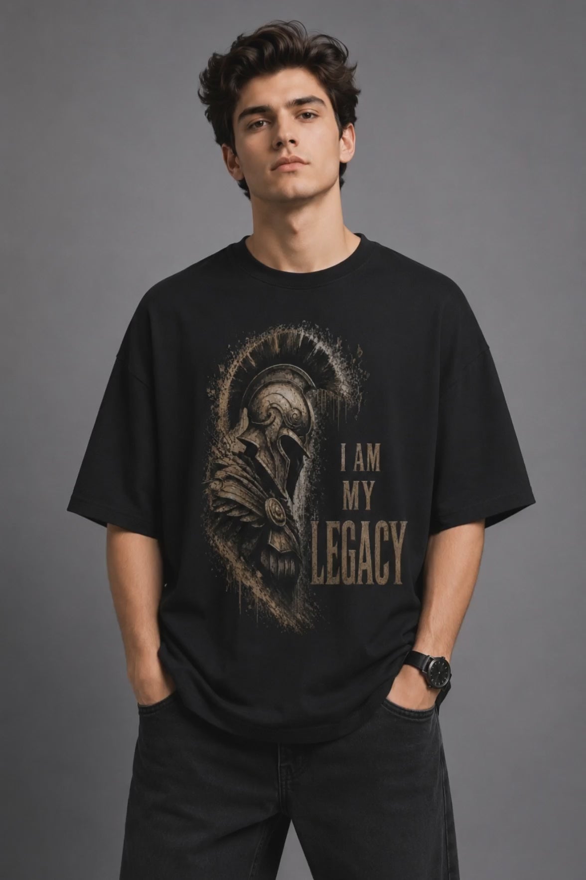 I Am My Legacy - Spartan Warrior Bold Typography - Unisex Oversize Fit Graphic Tee - 100% Bio-Washed Premium Cotton T-Shirt